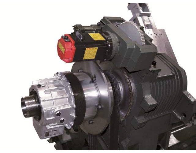 Black and silver metalworking machine with red cylinder and control knob.