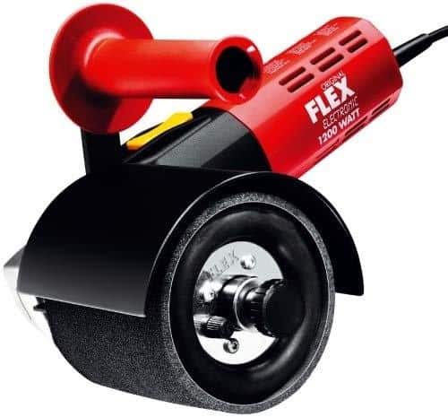 Red and black Flex Satin Burnishing Machine with cylindrical shape and flat top.