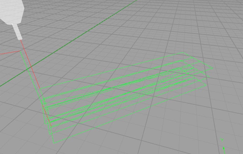 3D grid with green lines, illustrating CNC toolpath.