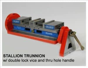 Red and gray stallion trunnion with KURT and DL 640 labels.
