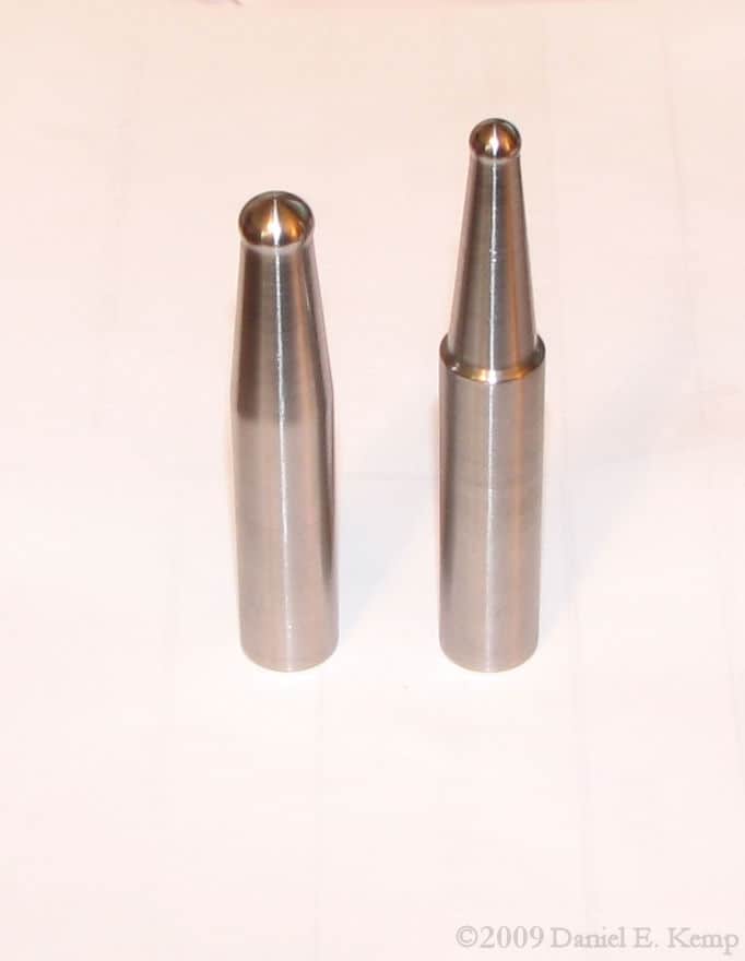 Metal machining tools with conical tips, rounded and pointed.