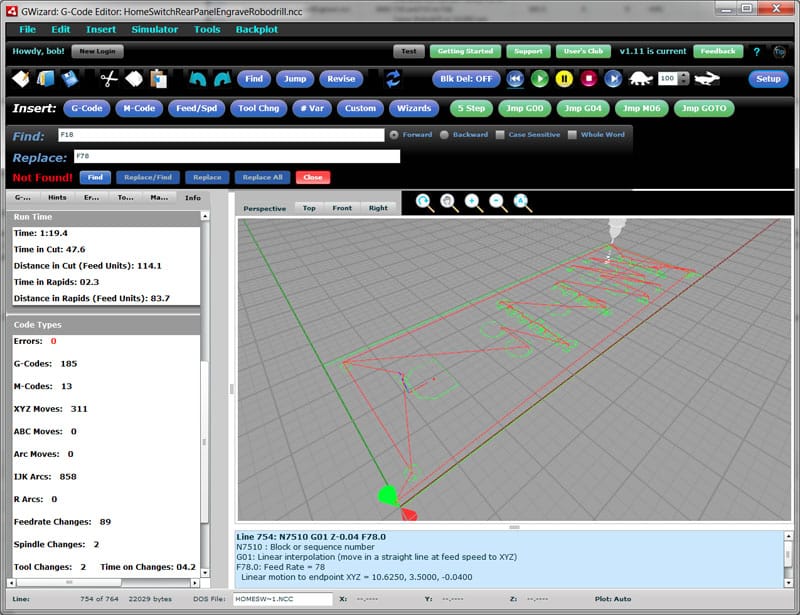 VMC Simulator G-Code Editor interface screenshot showcasing features and tools for editing CNC machining programs