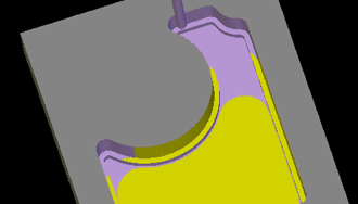 Yellow and purple machining tool with a rounded end.