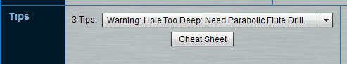 Screenshot of CNC machining tip about parabolic flute hole depth.