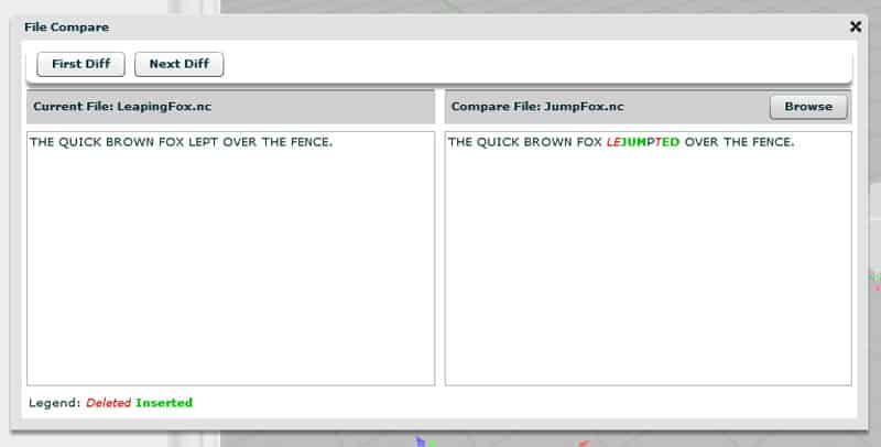 CNCCookbook file comparison tool screenshot.