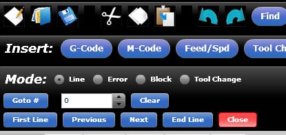 Dark grey website toolbar with G-code, M-code and Feed/Spd icons.
