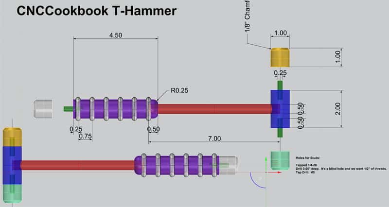 T-Hammer technical diagram with labeled components and dimensions.
