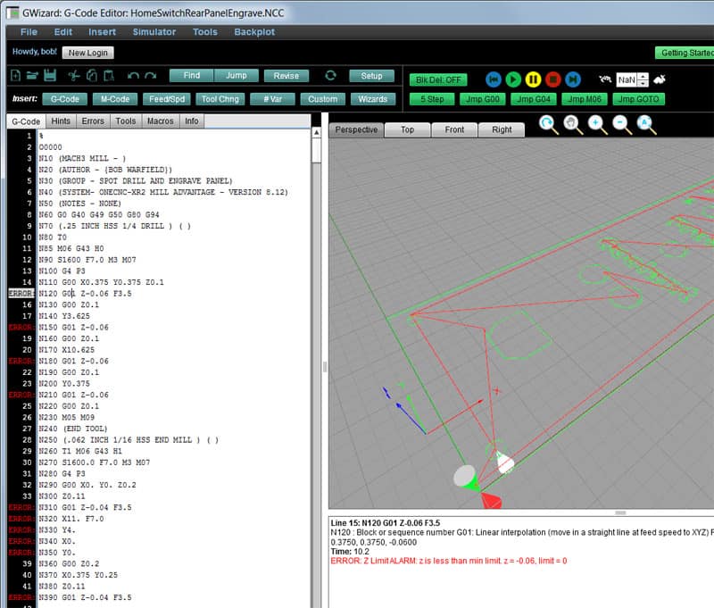 CNC Cookbook website screenshot showing a soft limit alarm with red "ALARM" label and error message.