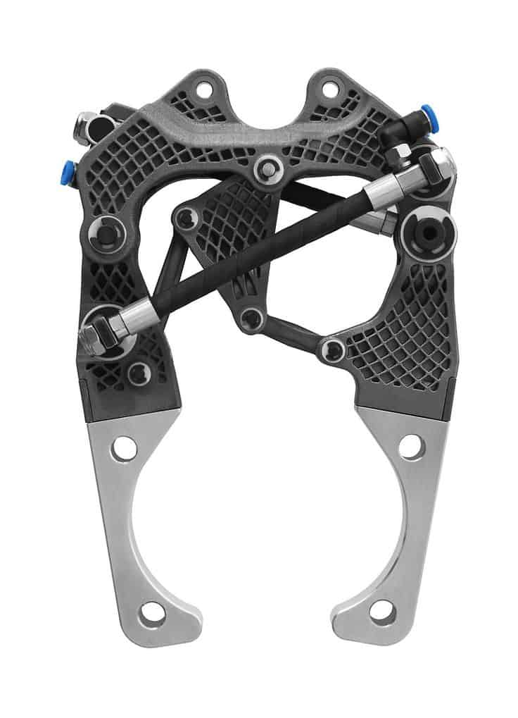 A 3D printed caliper with lightened design for machining or metal fabrication.