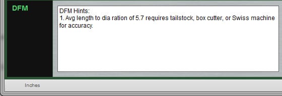 Screenshot from CNCCookbook.com displaying a DFM hint for turning operations.