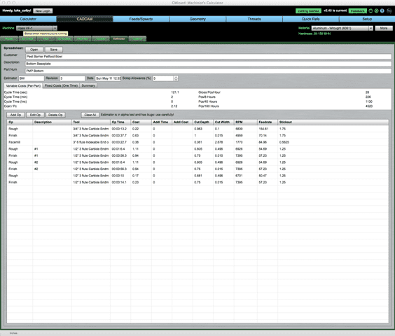 Screenshot of software display with spreadsheet data and tabs.