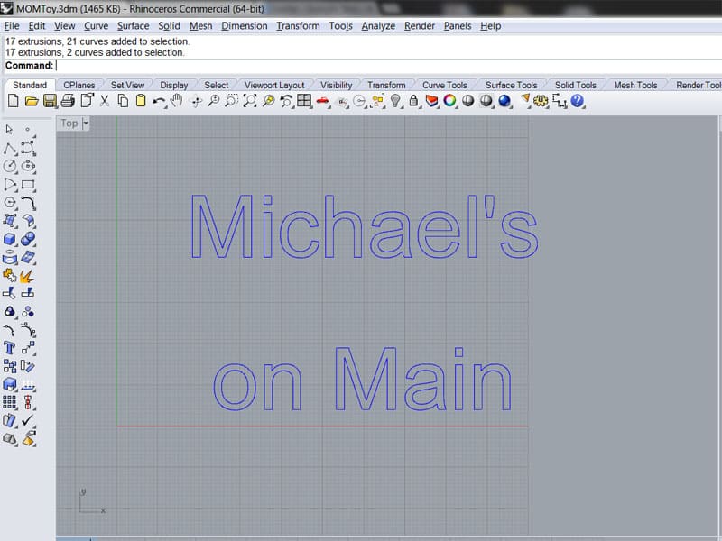 Computer screen showing a 3D modeling software interface with outlined text.