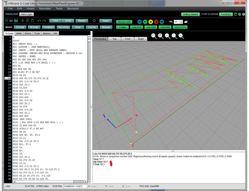 Computer screen displaying software used for machining.