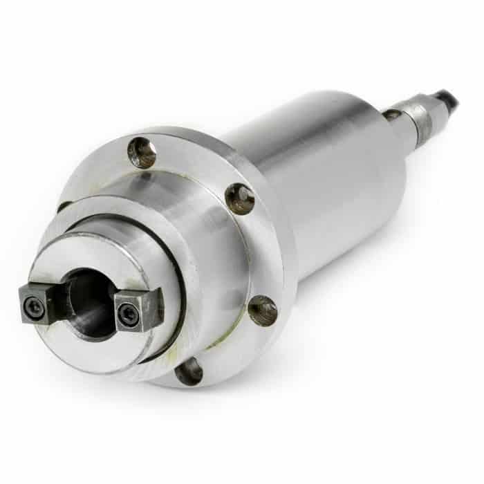 Silver metal spindle cartridge with cylindrical body and round opening.