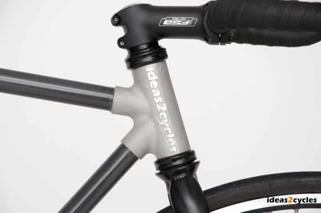 Black handlebar stem with "Ideas2Cycles" text on a light gray background.