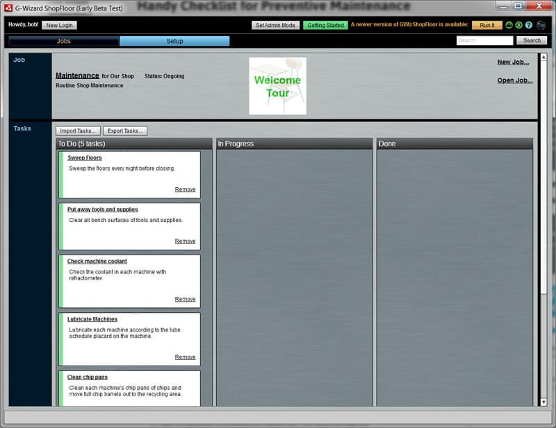 Gray website screenshot with navigation bar and maintenance task list table.
