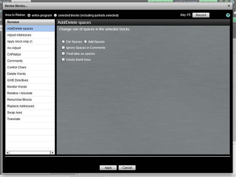 Gray computer program interface with black text, G-Code revisions options.