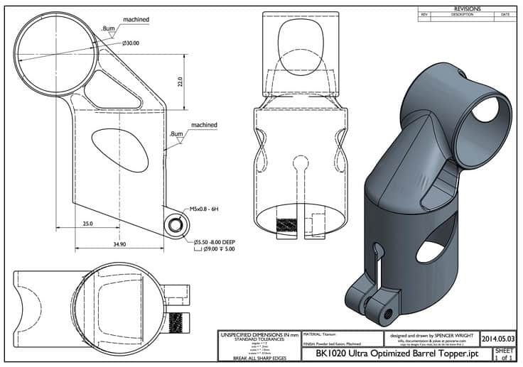 Technical drawing of a machined part.