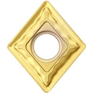 Square metal cutting tool with rounded edges and central circular hole.