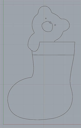 A simple line drawing of a Christmas stocking in black outline, rounded toe and decorative cuff.