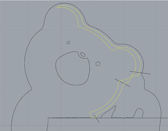 Technical illustration of a Christmas stocking with detailed CNC machining or metal fabrication cut lines.