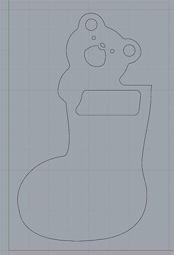 A black-and-white outline of a Christmas stocking designed for CNC cutting.