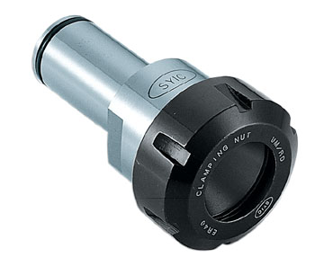 Cylindrical metal component with threaded end and nut.