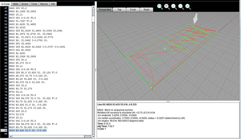CAD/CAM software screenshot with 3D model in progress and G-Code toolbar.