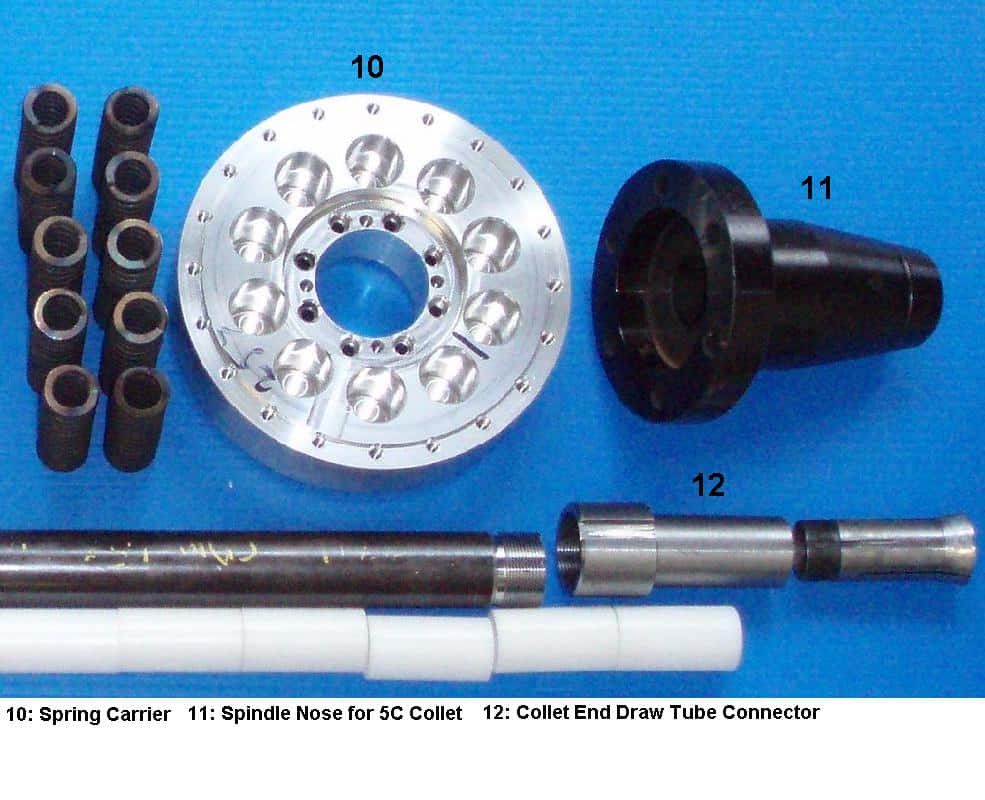 Precision tools and components, including a 5C collet spindle nose.