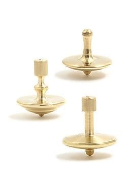 Brass tops with rounded bases and cylindrical stems.