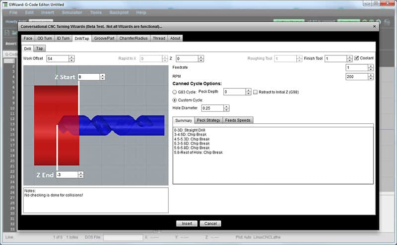 Conversational CNC Wizard software screenshot for machining applications.