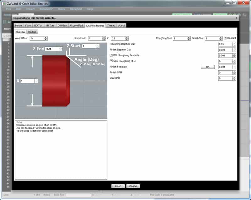 Screenshot of Conversational CNC Turning Wizards software interface.