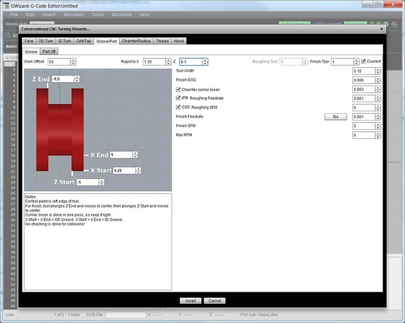 CNC machine G-Code editor interface screenshot displaying options and settings for customizing machining operations.