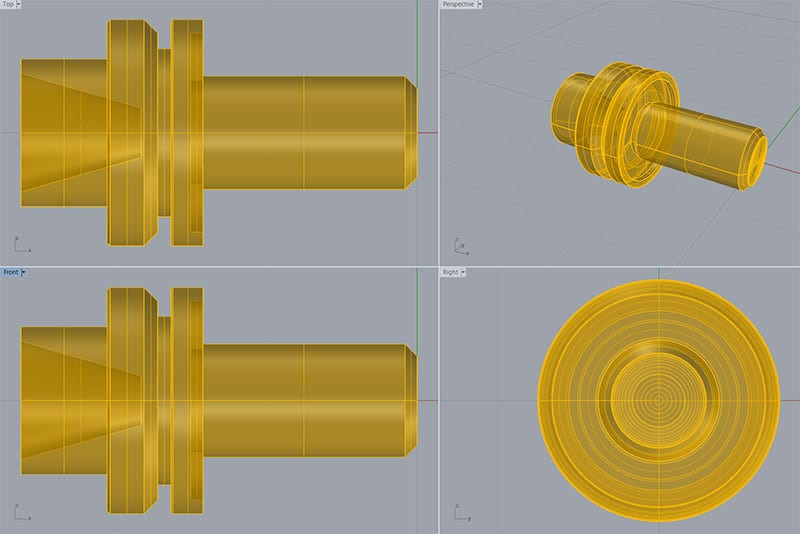 Two yellow cylindrical parts with flat tops and bottoms.