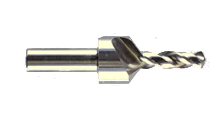 Silver drill bit with spiral flute and square drive.