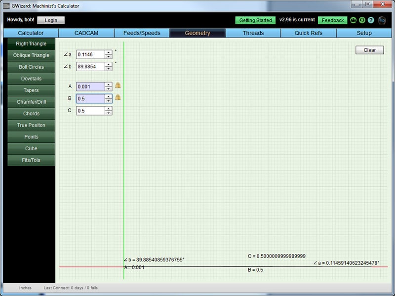 Calculator interface for CNC machining calculations