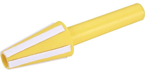 Yellow spindle wiper for cleaning lathe or milling machine spindles.