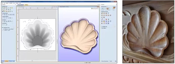 Aspire CAD software screenshot featuring tools and menus for editing 3D objects including a seashell design.