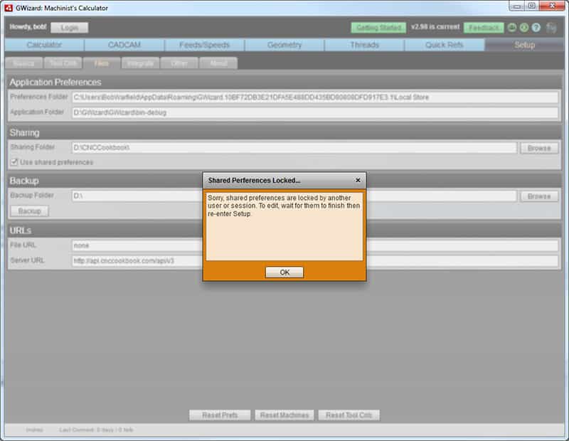 Shared preferences locked by another user or session on CNCCookbook.com website.