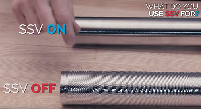 Metal surface showing Surface Speed Variation (SSV) application in machining operations.