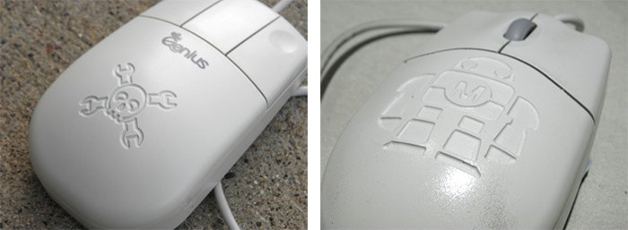A white computer mouse with the GCode Ripper logo.