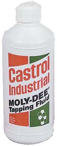 Castrol Industrial MOLY-DEE Tapping Fluid bottle with green and orange label.