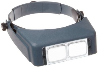 Optivisor magnifying visor with two square lenses and rectangular, rounded-corner design.