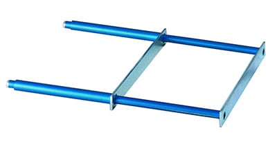 Blue metal bar with two parallel bars attached.