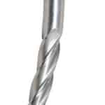 A silver metal drill bit with a twisted design.