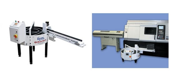 Rotating metal rack with Rota Rack branding.