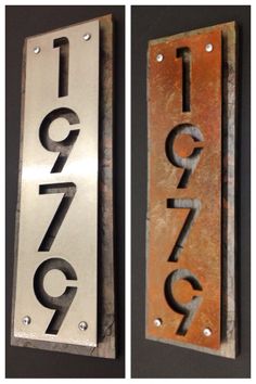 Rusted metal sign with "1979" in bold, industrial font.