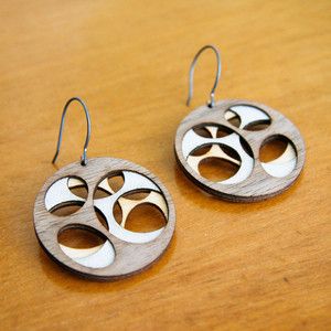 Laser-cut wooden earrings with stacked circle design.
