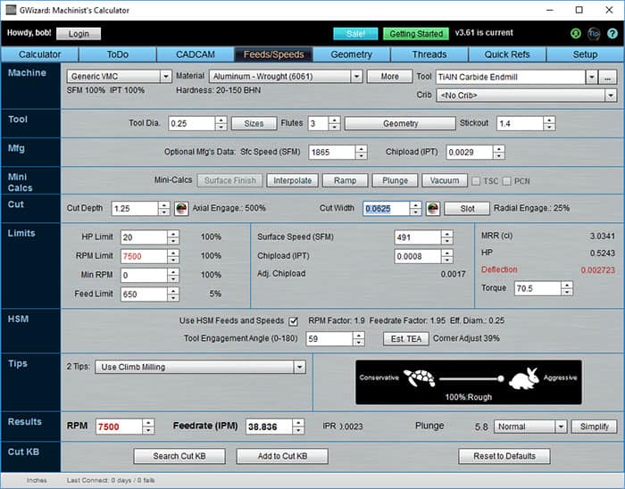 Machining operation programming interface screenshot.