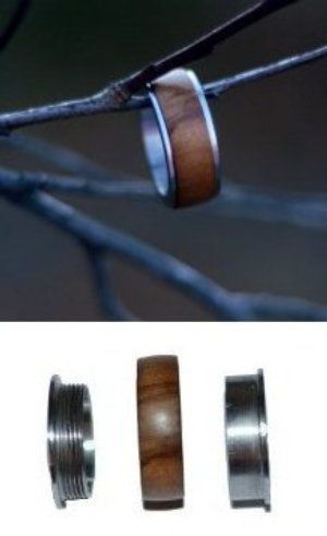Wood and metal ring in a machining or metalworking context.